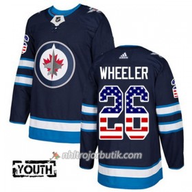 Barn Ishockey Winnipeg Jets Tröja Blake Wheeler 26 Adidas 2017-2018 Marinblå USA Flag Fashion Authentic
